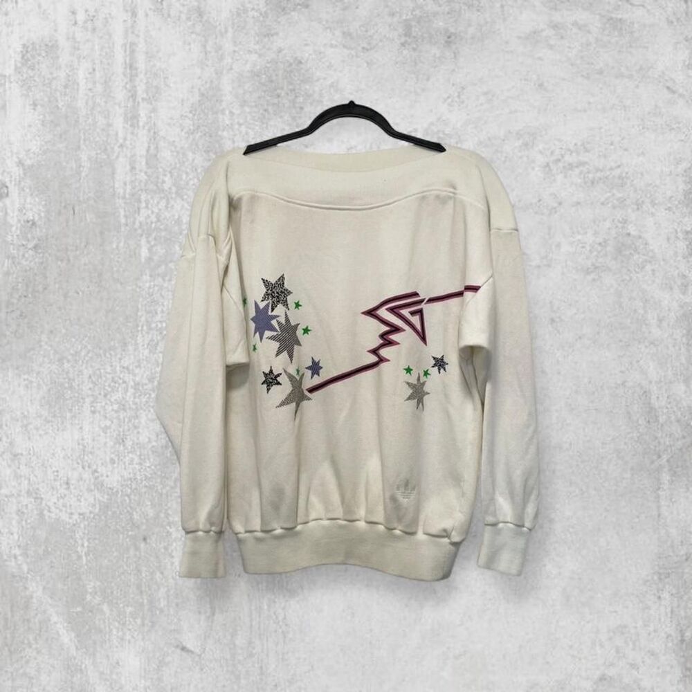 Vintage 80s Adidas Steffi Graf Tennis Sweatshirt White Abstract Oversized Fit